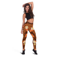 Orange Banana Leaf Hawaii Leggings Lau Maia Plumeria Tropical Summer Vibes