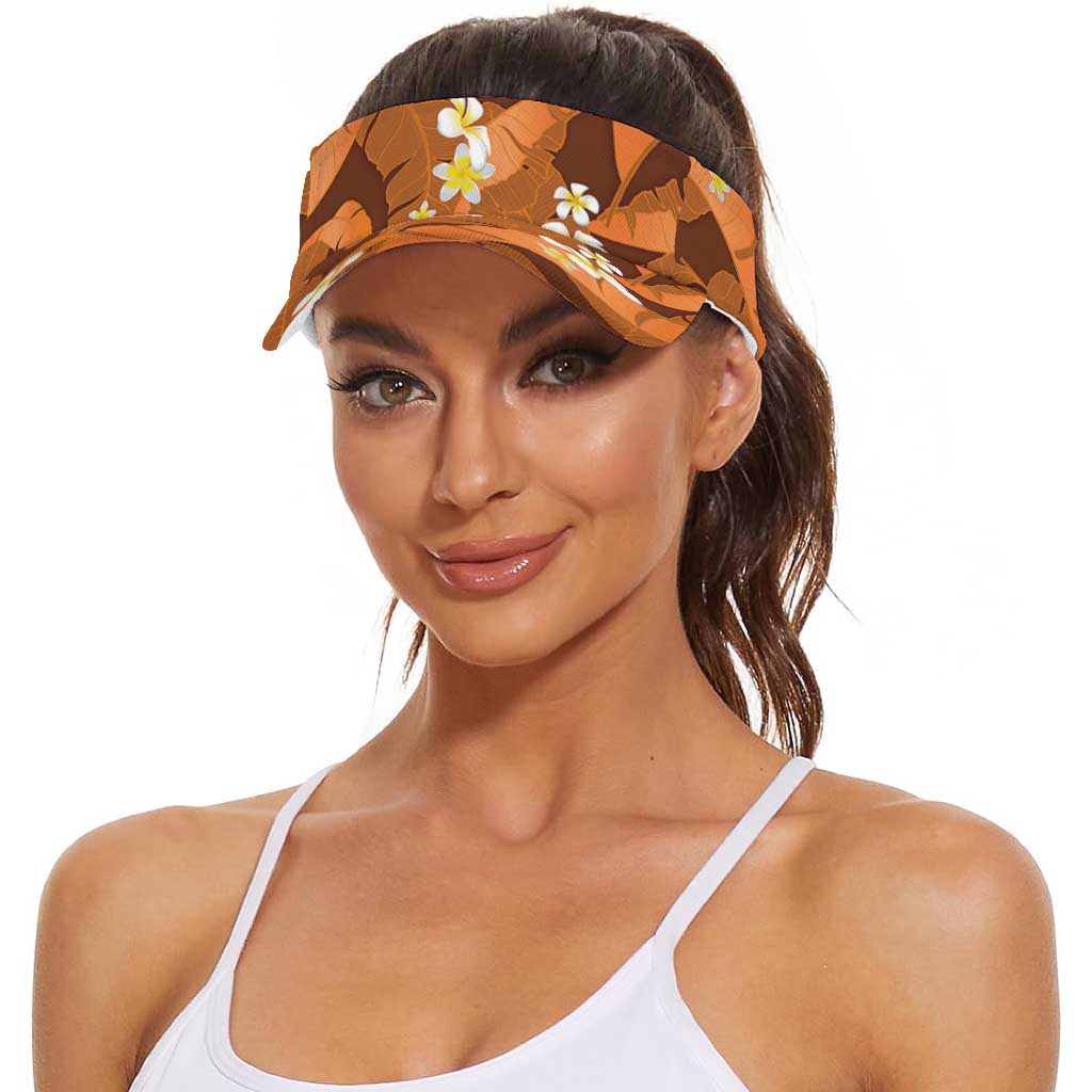 Orange Banana Leaf Hawaii Sun Visor Cap Lau Maia Plumeria Tropical Summer Vibes