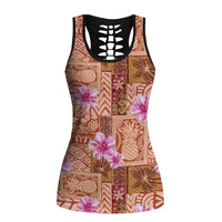 Orange Hawaii Hibiscus Tropical Flowers Motifs Hollow Tank Top - Polynesian Pride
