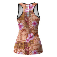 Orange Hawaii Hibiscus Tropical Flowers Motifs Hollow Tank Top - Polynesian Pride
