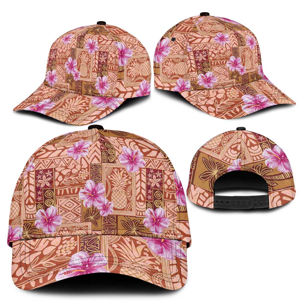 Orange Hawaii Hibiscus With Tropical Flowers Motifs Classic Cap - Polynesian Pride