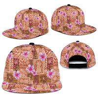 Orange Hawaii Hibiscus With Tropical Flowers Motifs Snapback Cap - Polynesian Pride