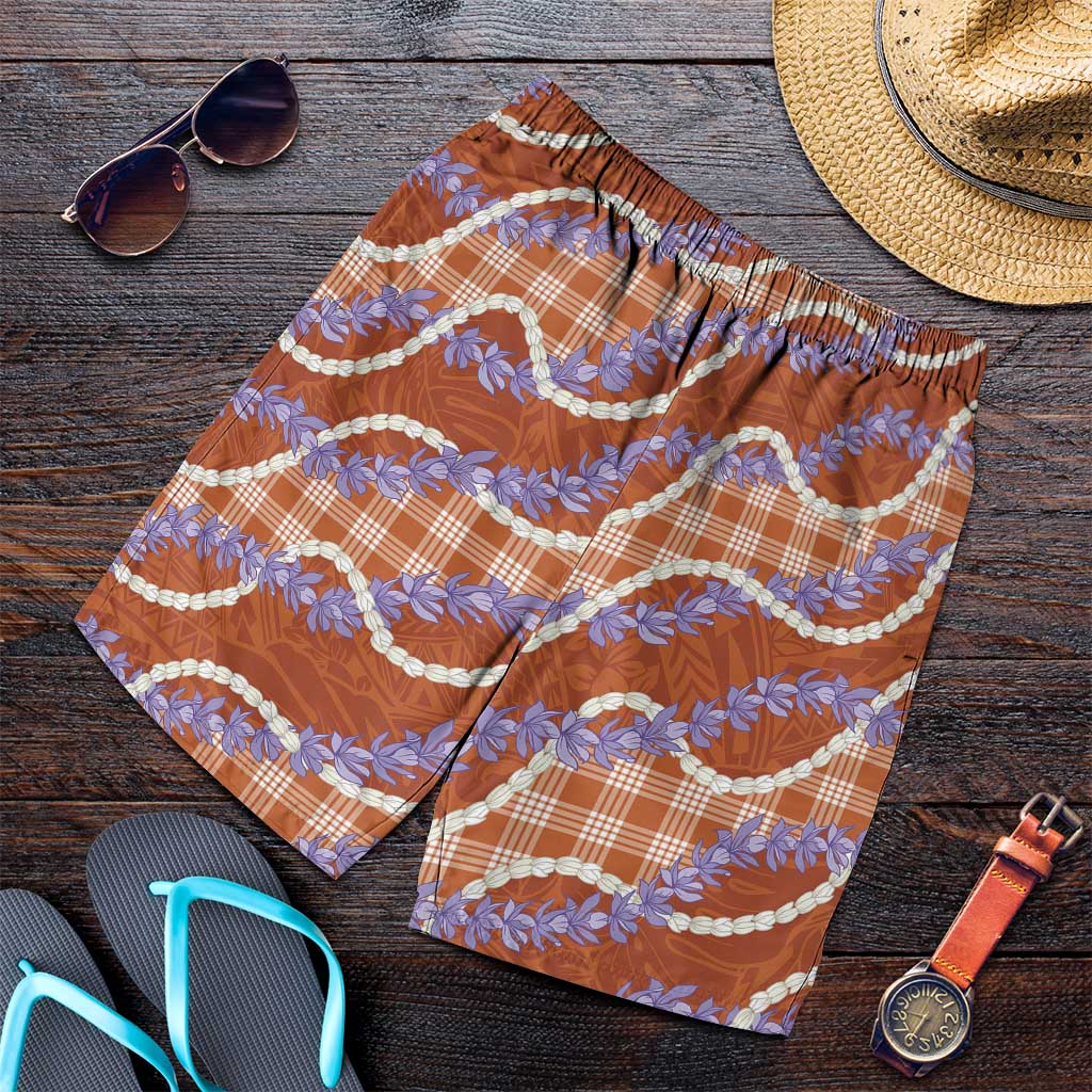 Orange Hawaii Palaka Honohono Pikake Shorts for Men Hawaiian Orchid Lei Polynesian Pattern - Polynesian Pride