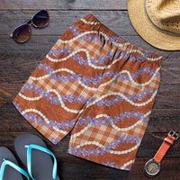 Orange Hawaii Palaka Honohono Pikake Shorts for Men Hawaiian Orchid Lei Polynesian Pattern - Polynesian Pride