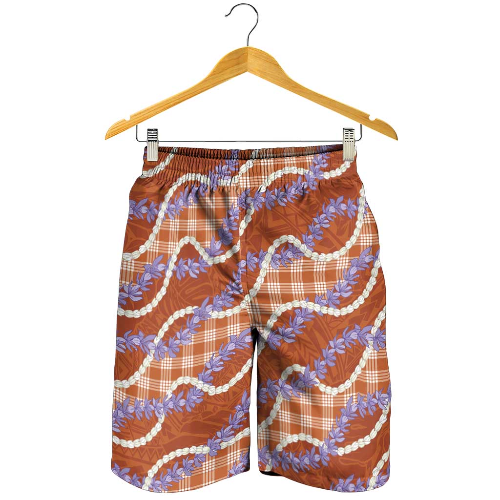Orange Hawaii Palaka Honohono Pikake Shorts for Men Hawaiian Orchid Lei Polynesian Pattern - Polynesian Pride