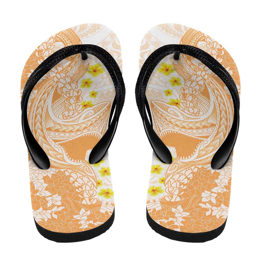 Orange Hawaii Shark Tattoo Flip Flops Puakenikeni Lei Plumeria Polynesian Pattern LT14 - Polynesian Pride
