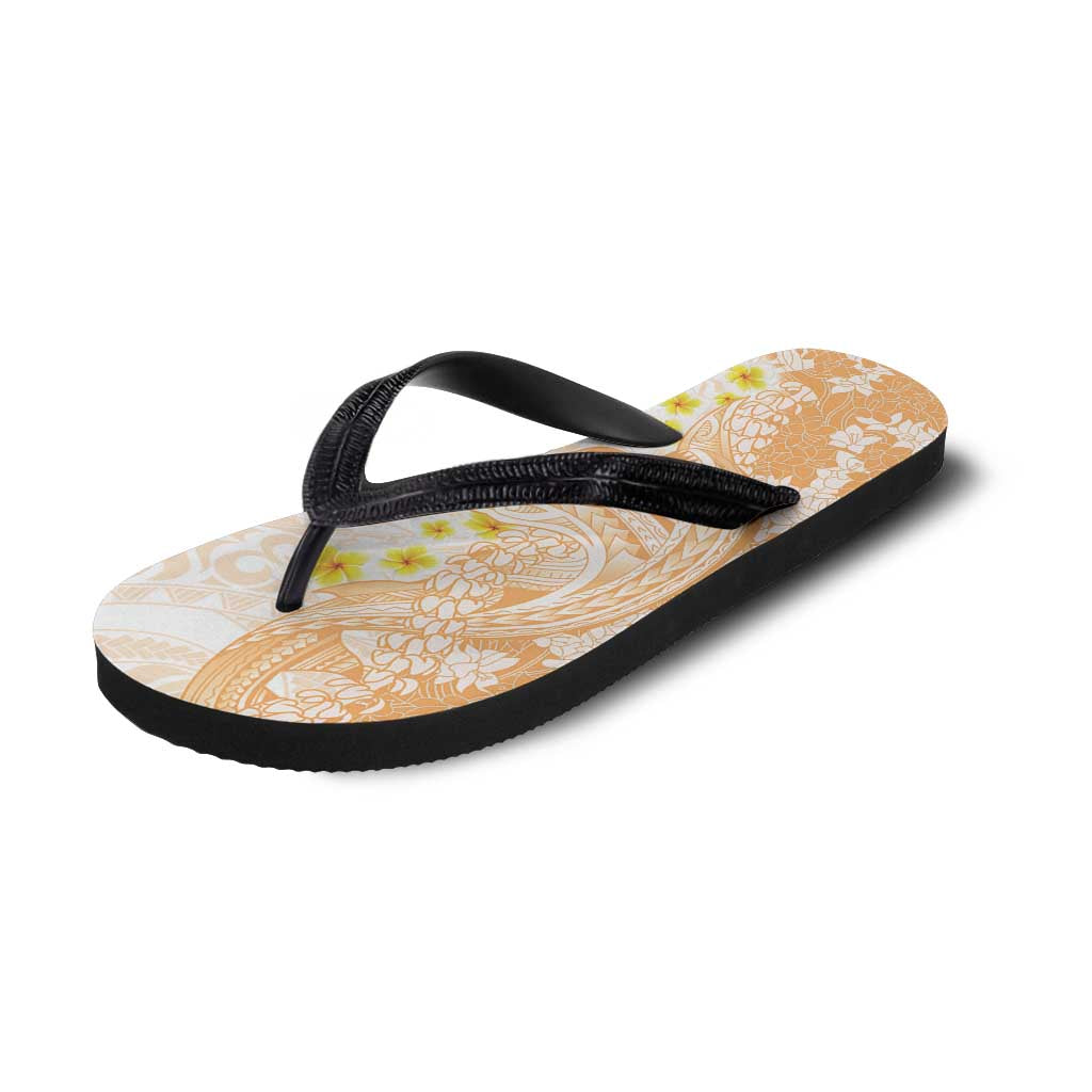Orange Hawaii Shark Tattoo Flip Flops Puakenikeni Lei Plumeria Polynesian Pattern LT14 - Polynesian Pride