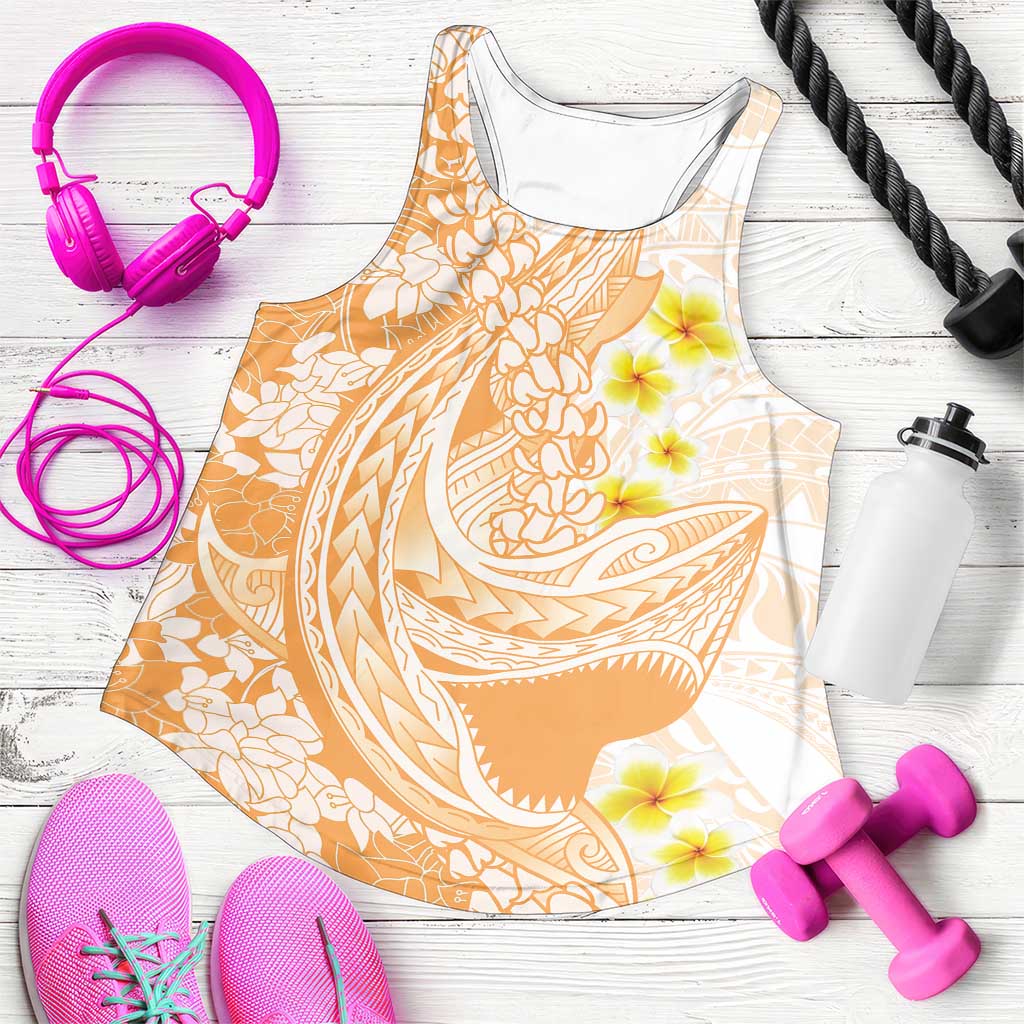 Orange Hawaii Shark Tattoo Women Racerback Tank Puakenikeni Lei Plumeria Polynesian Pattern LT14 Orange - Polynesian Pride