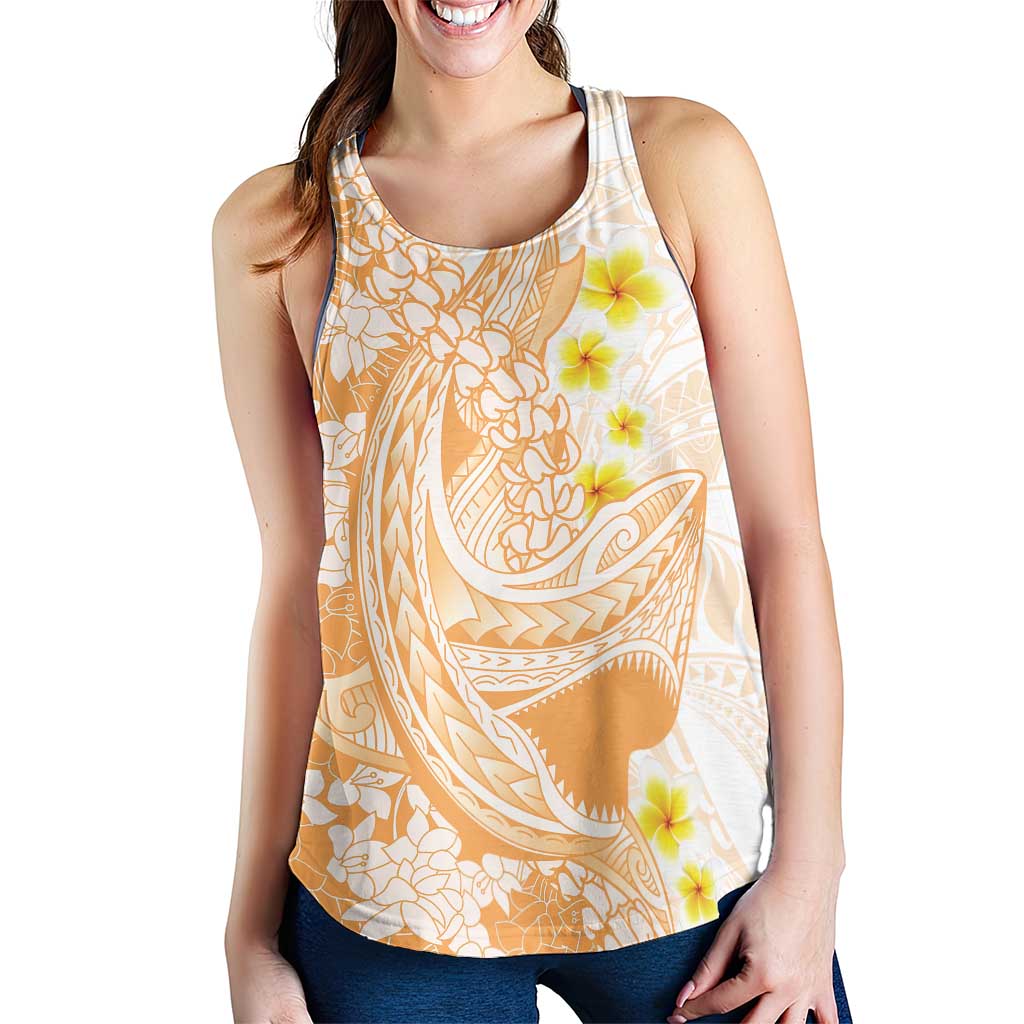 Orange Hawaii Shark Tattoo Women Racerback Tank Puakenikeni Lei Plumeria Polynesian Pattern LT14 - Polynesian Pride