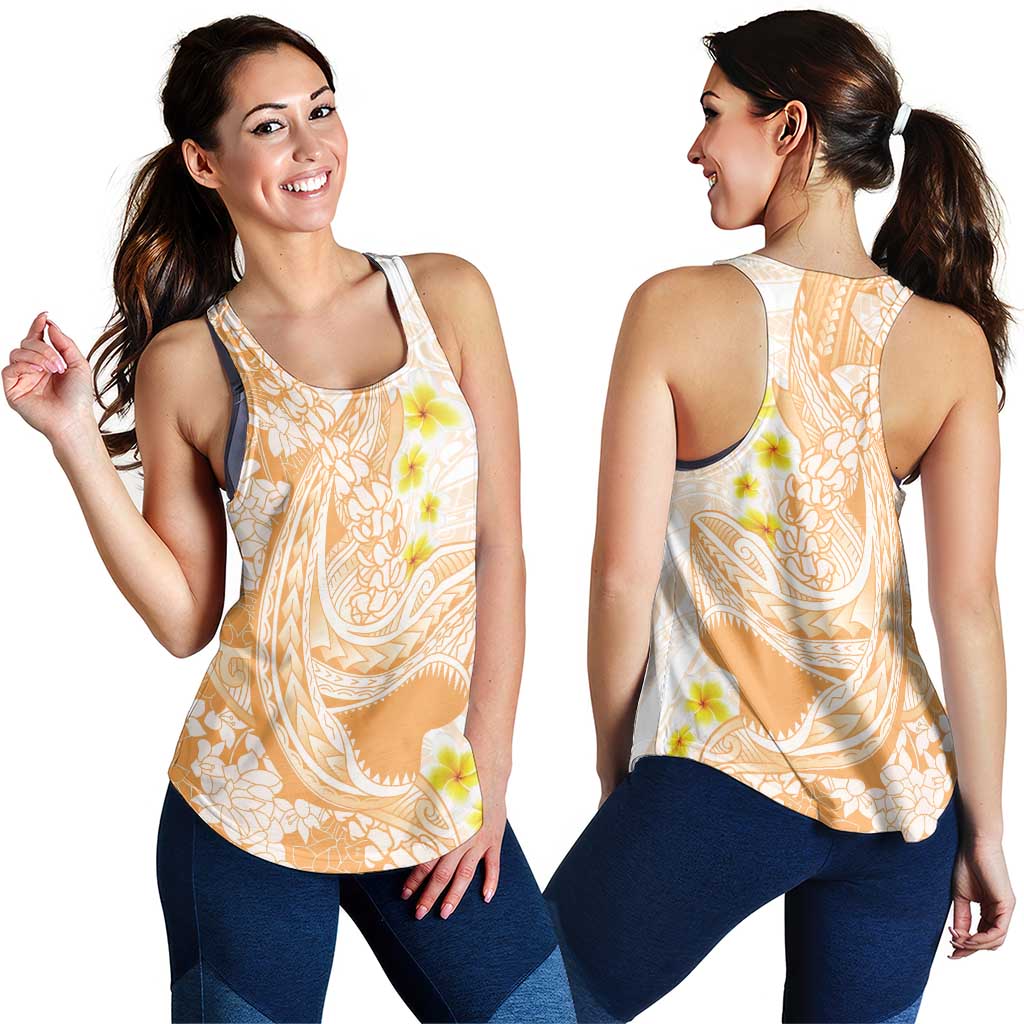Orange Hawaii Shark Tattoo Women Racerback Tank Puakenikeni Lei Plumeria Polynesian Pattern LT14 - Polynesian Pride