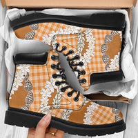Orange Hawaii Tiare and Shell Lei All Season Boots Hawaiian Palaka Luxury Vibes LT14 Orange - Polynesian Pride