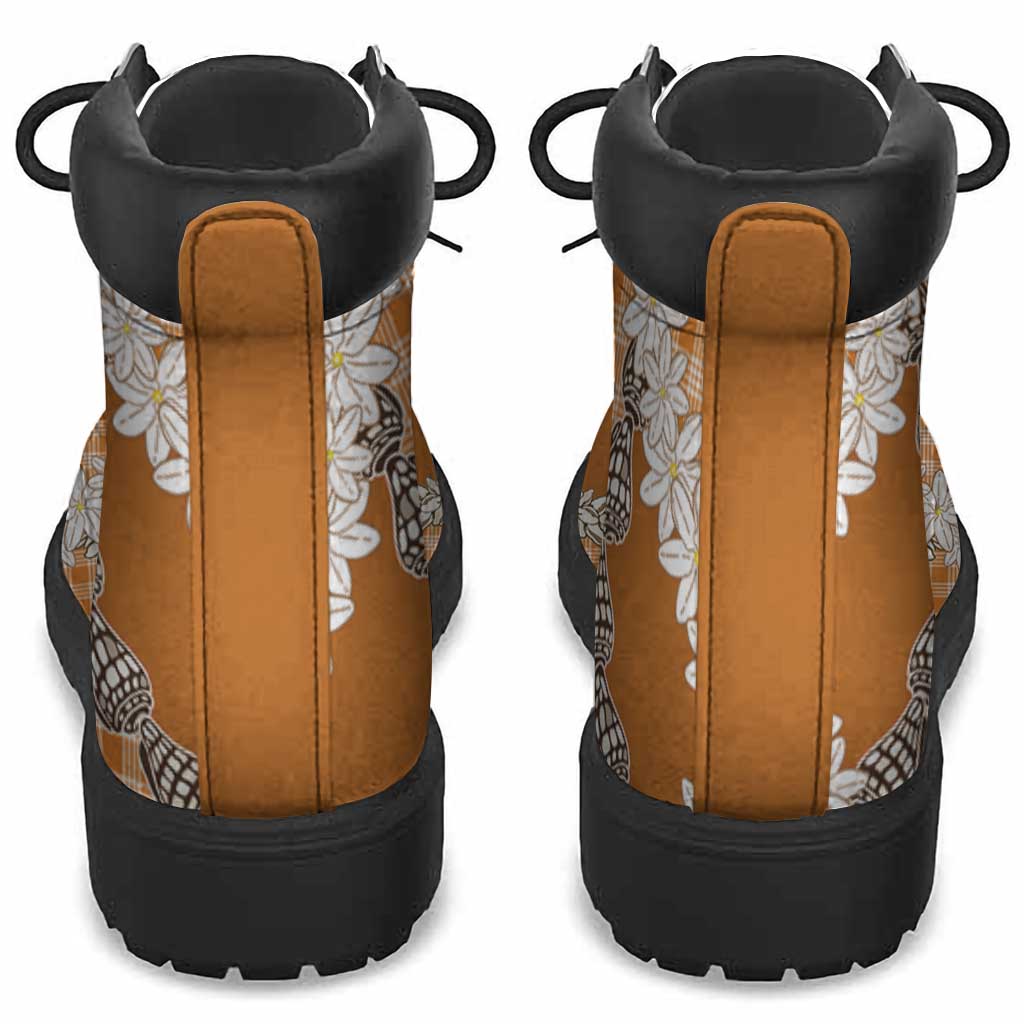 Orange Hawaii Tiare and Shell Lei All Season Boots Hawaiian Palaka Luxury Vibes LT14 - Polynesian Pride