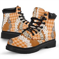 Orange Hawaii Tiare and Shell Lei All Season Boots Hawaiian Palaka Luxury Vibes LT14 - Polynesian Pride