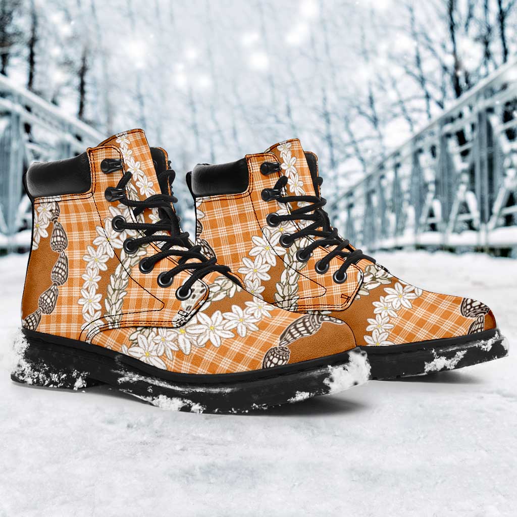 Orange Hawaii Tiare and Shell Lei All Season Boots Hawaiian Palaka Luxury Vibes LT14 - Polynesian Pride