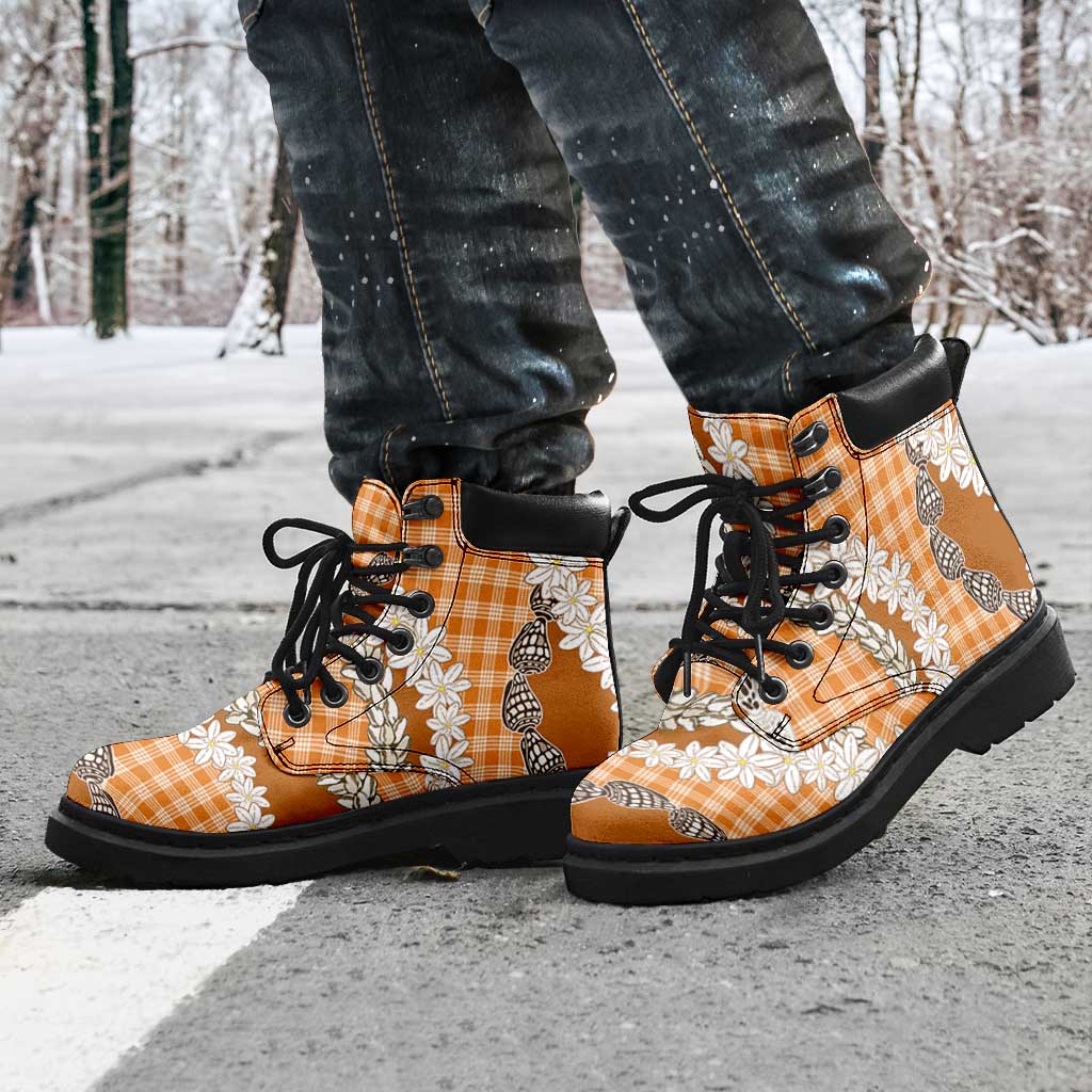 Orange Hawaii Tiare and Shell Lei All Season Boots Hawaiian Palaka Luxury Vibes LT14 - Polynesian Pride