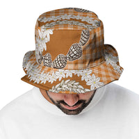 Orange Hawaii Tiare and Shell Lei Bucket Hat Hawaiian Palaka Luxury Vibes LT14 - Polynesian Pride