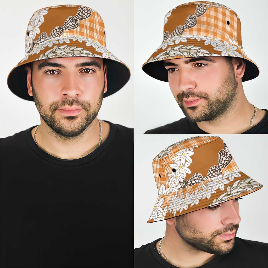 Orange Hawaii Tiare and Shell Lei Bucket Hat Hawaiian Palaka Luxury Vibes LT14 - Polynesian Pride