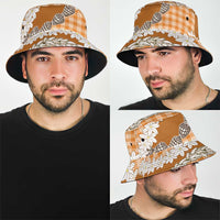 Orange Hawaii Tiare and Shell Lei Bucket Hat Hawaiian Palaka Luxury Vibes LT14 - Polynesian Pride