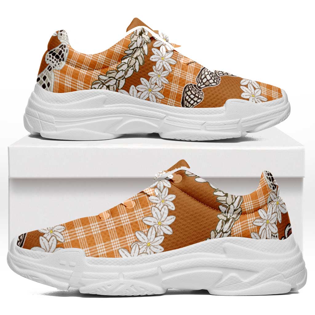 Orange Hawaii Tiare and Shell Lei Chunky Sneakers Hawaiian Palaka Luxury Vibes LT14 Orange - Polynesian Pride