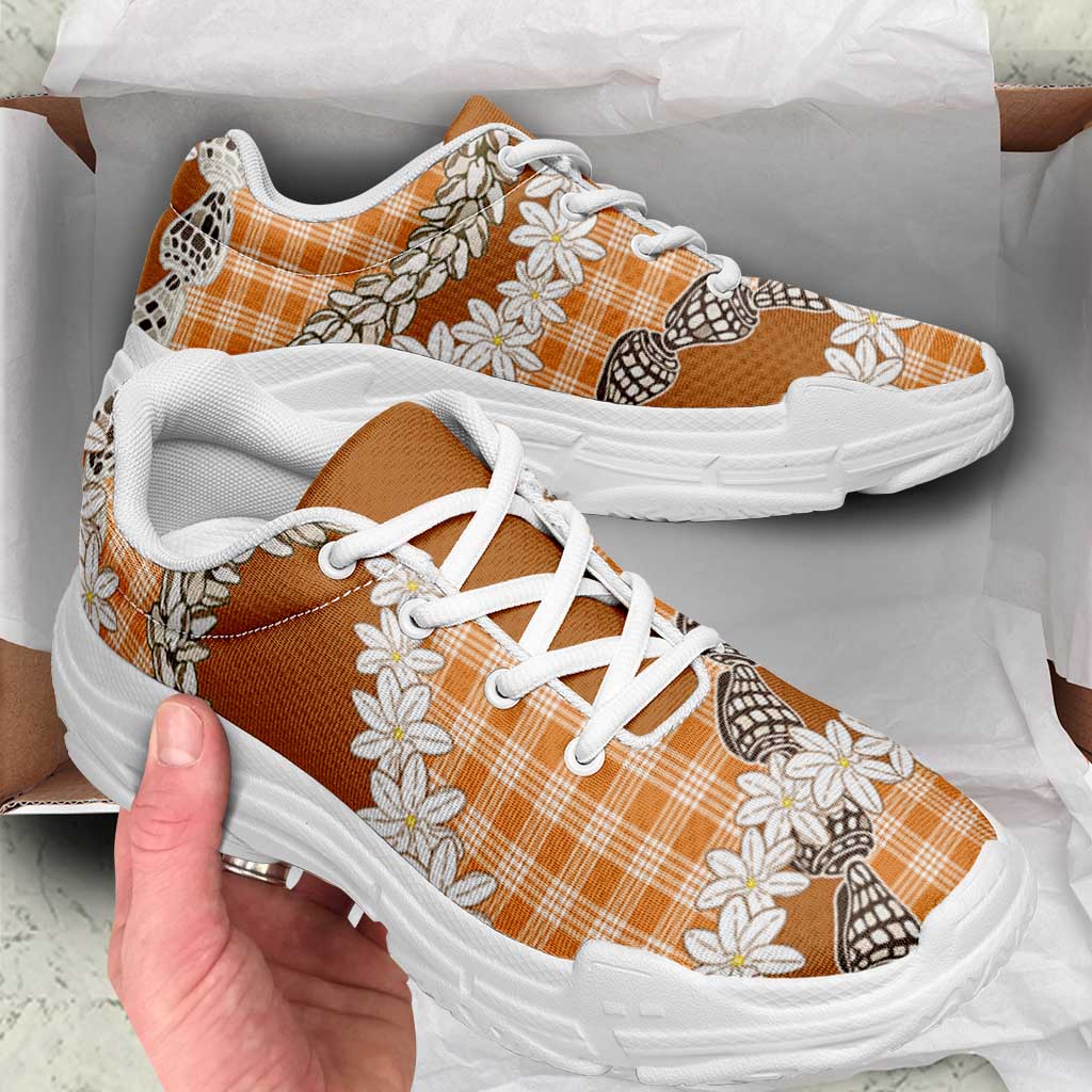 Orange Hawaii Tiare and Shell Lei Chunky Sneakers Hawaiian Palaka Luxury Vibes LT14 - Polynesian Pride