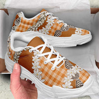 Orange Hawaii Tiare and Shell Lei Chunky Sneakers Hawaiian Palaka Luxury Vibes LT14 - Polynesian Pride