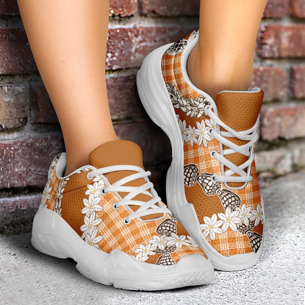 Orange Hawaii Tiare and Shell Lei Chunky Sneakers Hawaiian Palaka Luxury Vibes LT14 - Polynesian Pride