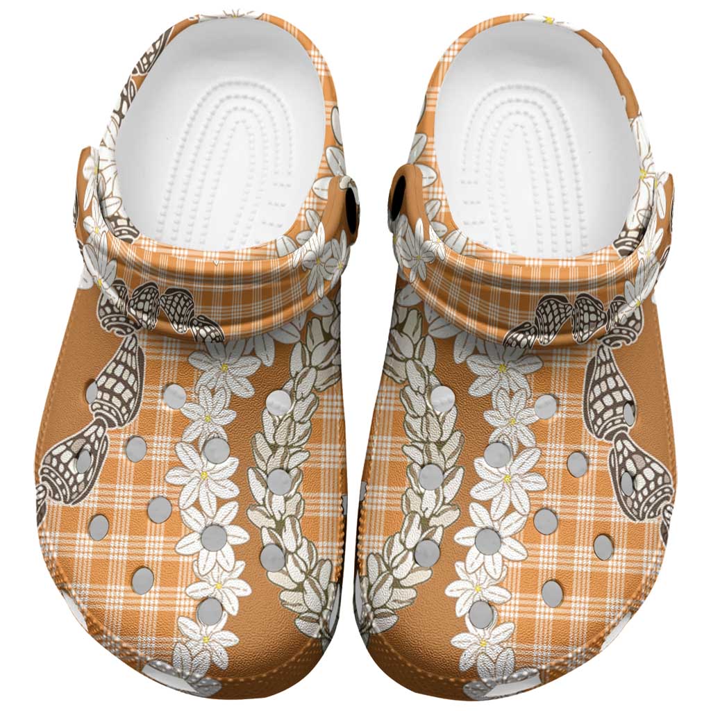 Orange Hawaii Tiare and Shell Lei Clogs Shoes Hawaiian Palaka Luxury Vibes LT14 Orange - Polynesian Pride