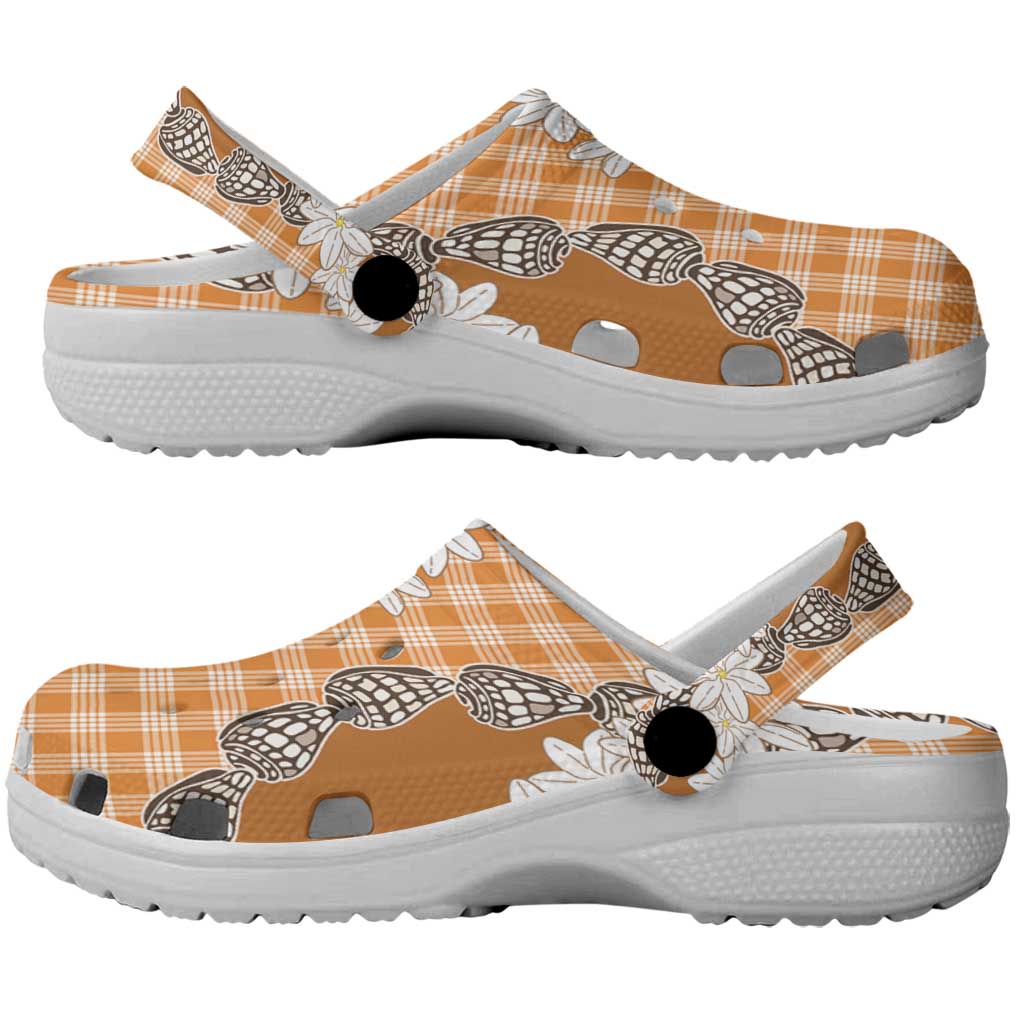 Orange Hawaii Tiare and Shell Lei Clogs Shoes Hawaiian Palaka Luxury Vibes LT14 - Polynesian Pride