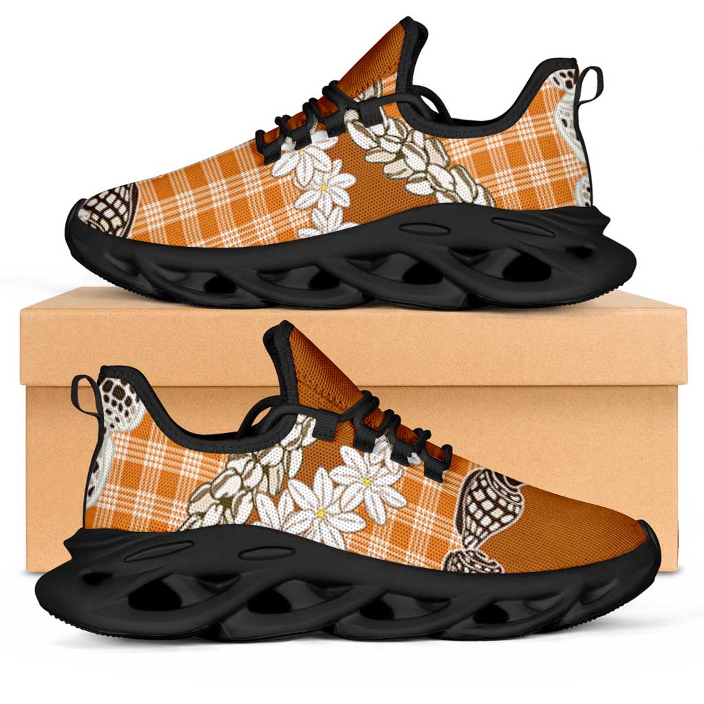 Orange Hawaii Tiare and Shell Lei Clunky Sneakers Hawaiian Palaka Luxury Vibes LT14 Orange - Polynesian Pride