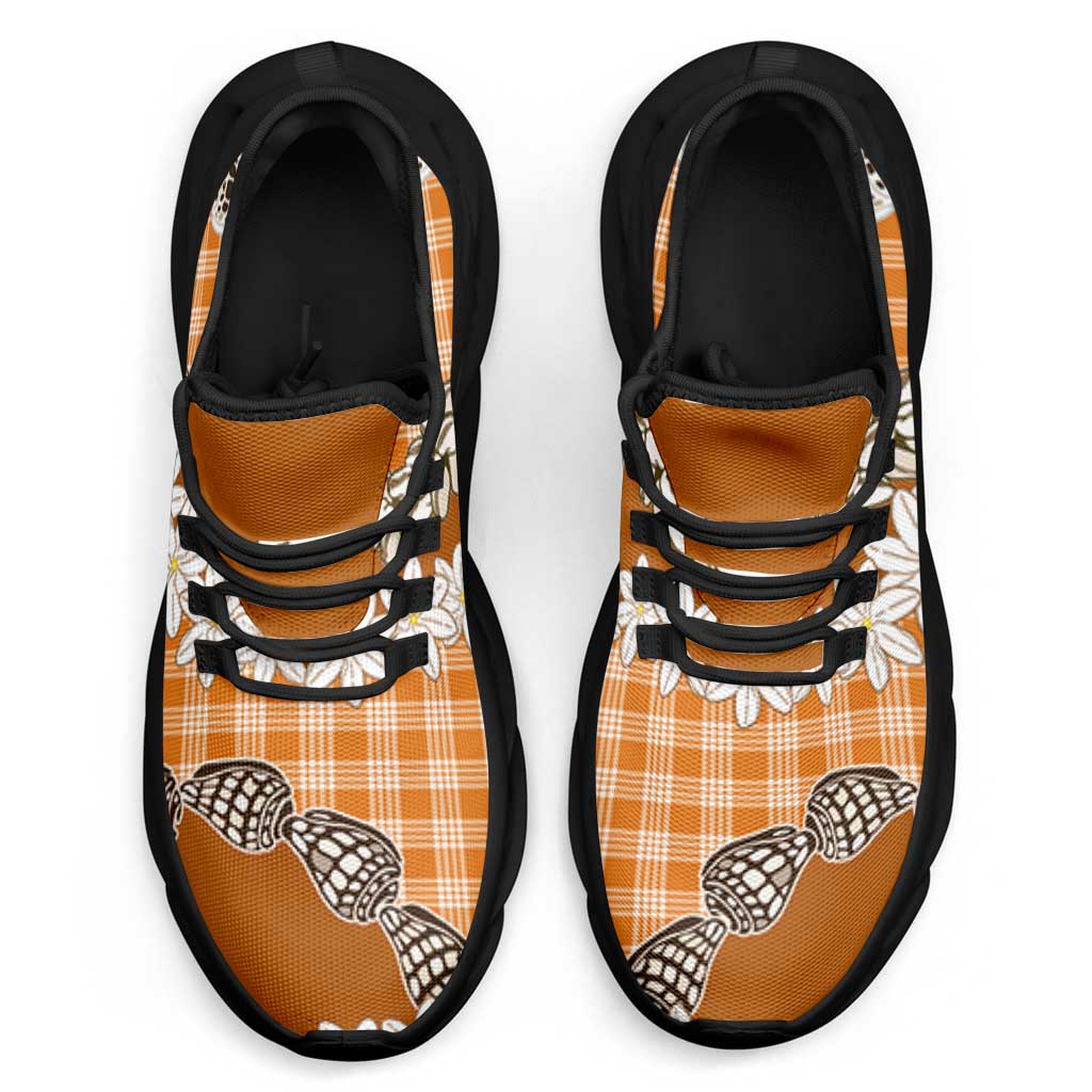 Orange Hawaii Tiare and Shell Lei Clunky Sneakers Hawaiian Palaka Luxury Vibes LT14 - Polynesian Pride