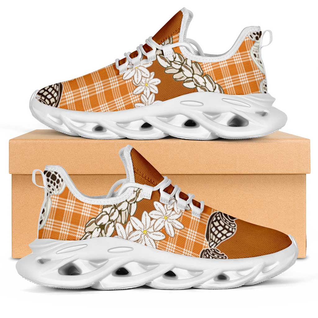 Orange Hawaii Tiare and Shell Lei Clunky Sneakers Hawaiian Palaka Luxury Vibes LT14 Orange - Polynesian Pride