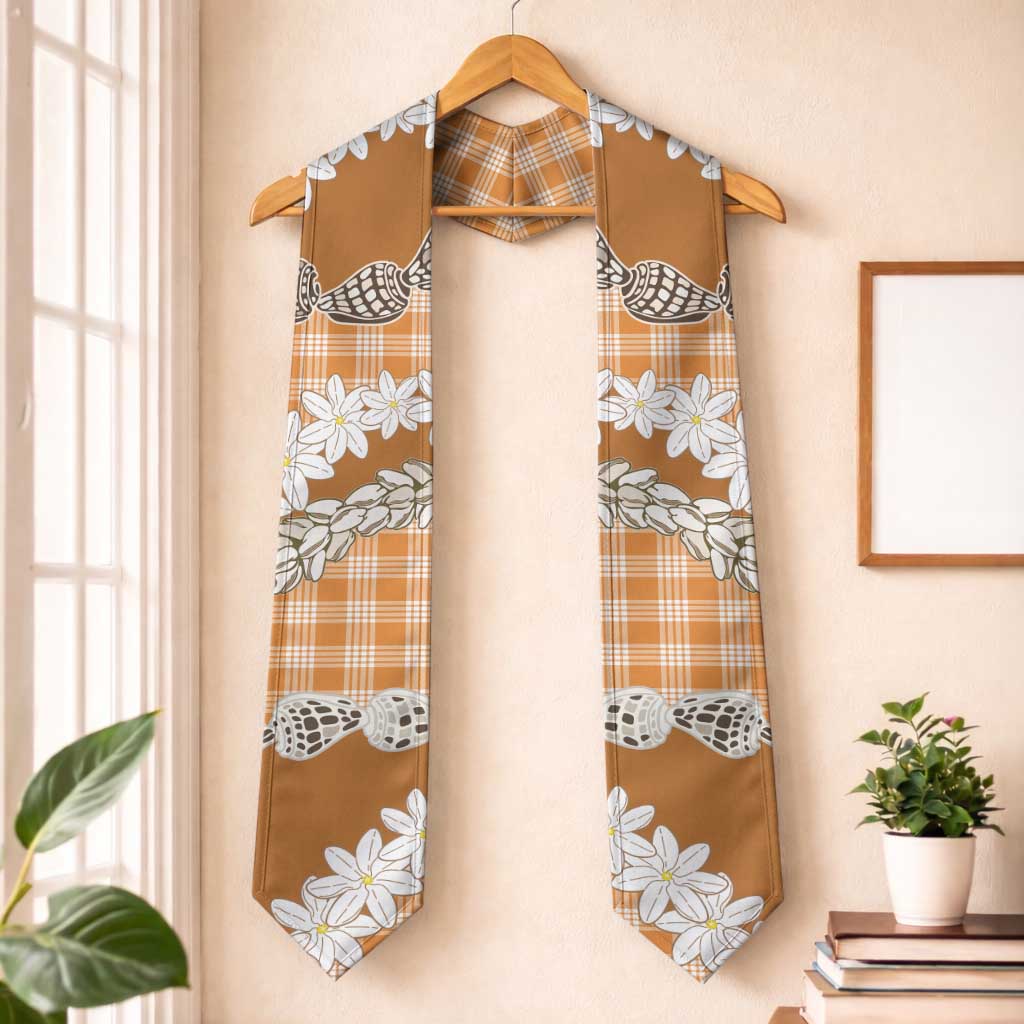 Orange Hawaii Tiare and Shell Lei Graduation Stole Hawaiian Palaka Luxury Vibes - Polynesian Pride