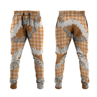 Orange Hawaii Tiare and Shell Lei Jogger Pants Hawaiian Palaka Luxury Vibes LT14 Orange - Polynesian Pride