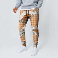 Orange Hawaii Tiare and Shell Lei Jogger Pants Hawaiian Palaka Luxury Vibes LT14 - Polynesian Pride