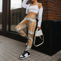 Orange Hawaii Tiare and Shell Lei Jogger Pants Hawaiian Palaka Luxury Vibes LT14 - Polynesian Pride