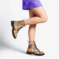 Orange Hawaii Tiare and Shell Lei Leather Boots Hawaiian Palaka Luxury Vibes LT14 - Polynesian Pride