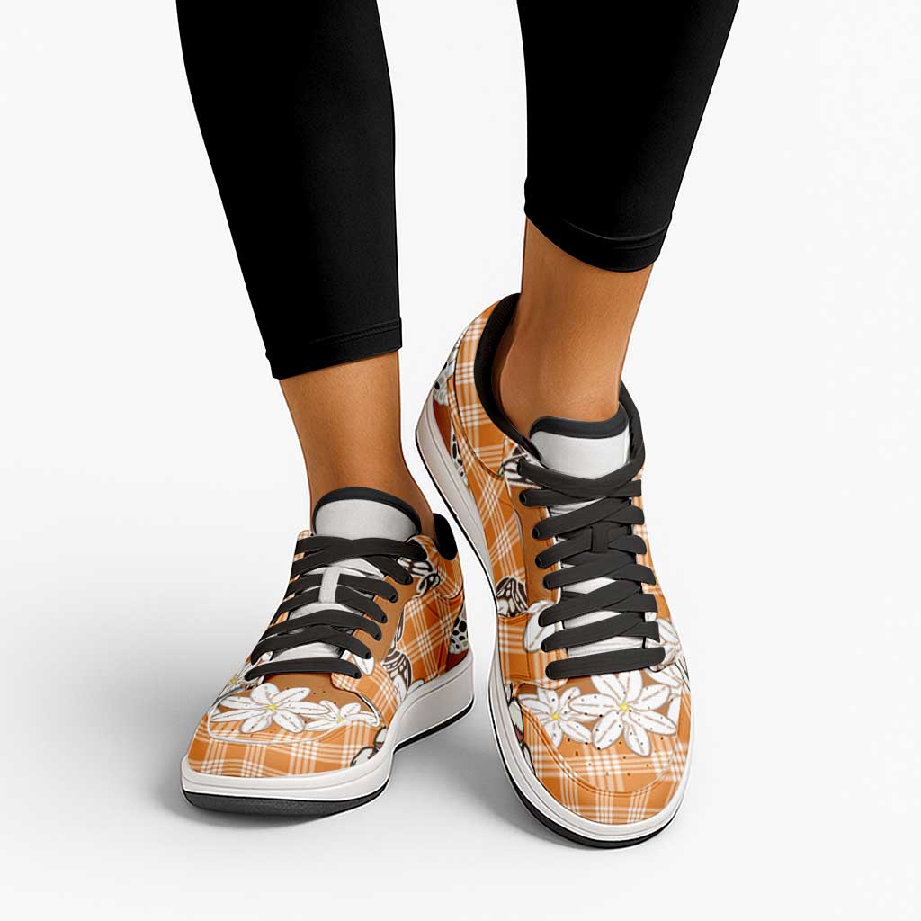 Orange Hawaii Tiare and Shell Lei Low Sneakers Hawaiian Palaka Luxury Vibes LT14 - Polynesian Pride