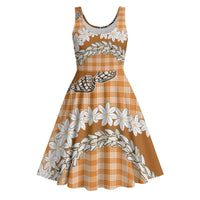 Orange Hawaii Tiare and Shell Lei Midi Dress Hawaiian Palaka Luxury Vibes LT14 Orange - Polynesian Pride