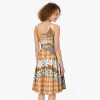 Orange Hawaii Tiare and Shell Lei Midi Dress Hawaiian Palaka Luxury Vibes LT14 - Polynesian Pride