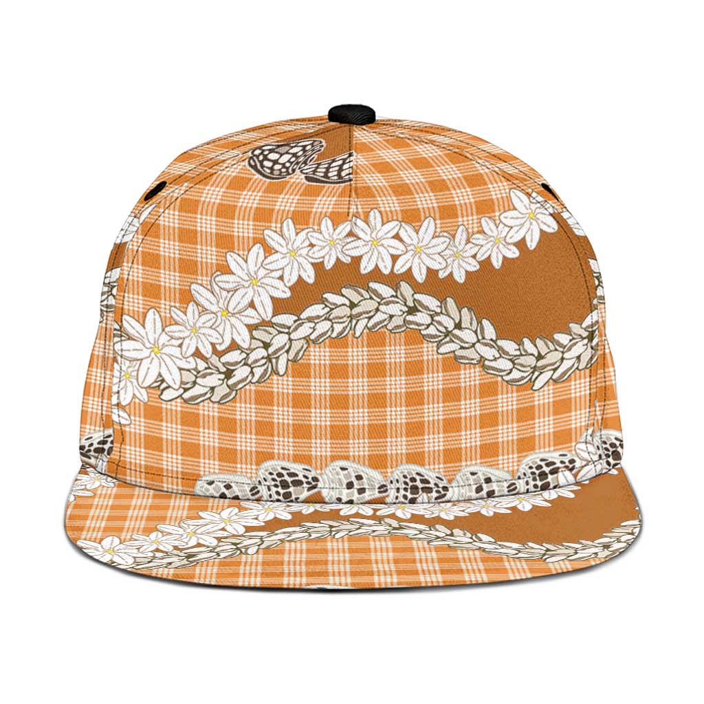 Orange Hawaii Tiare and Shell Lei Snapback Cap Hawaiian Palaka Luxury Vibes LT14 One Size Orange - Polynesian Pride
