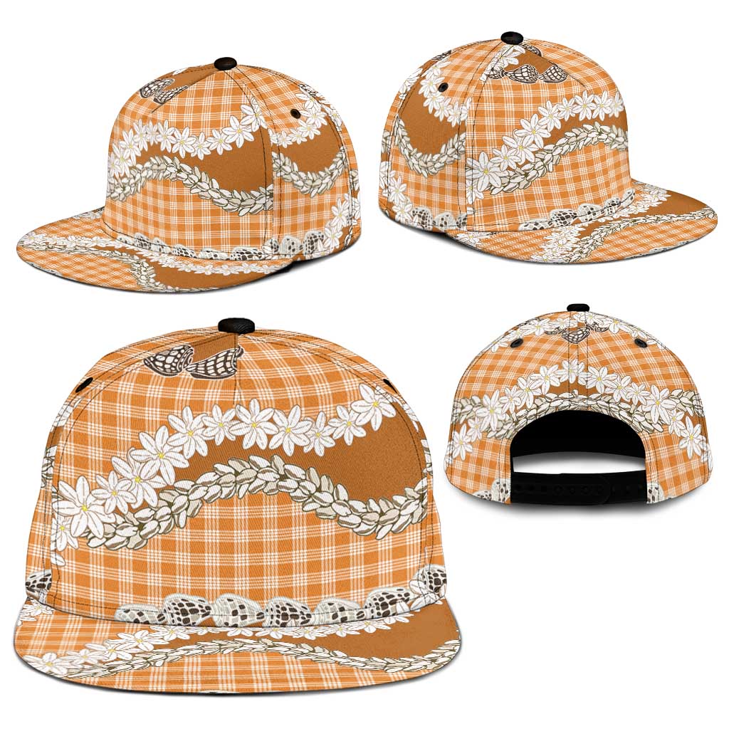 Orange Hawaii Tiare and Shell Lei Snapback Cap Hawaiian Palaka Luxury Vibes LT14 - Polynesian Pride