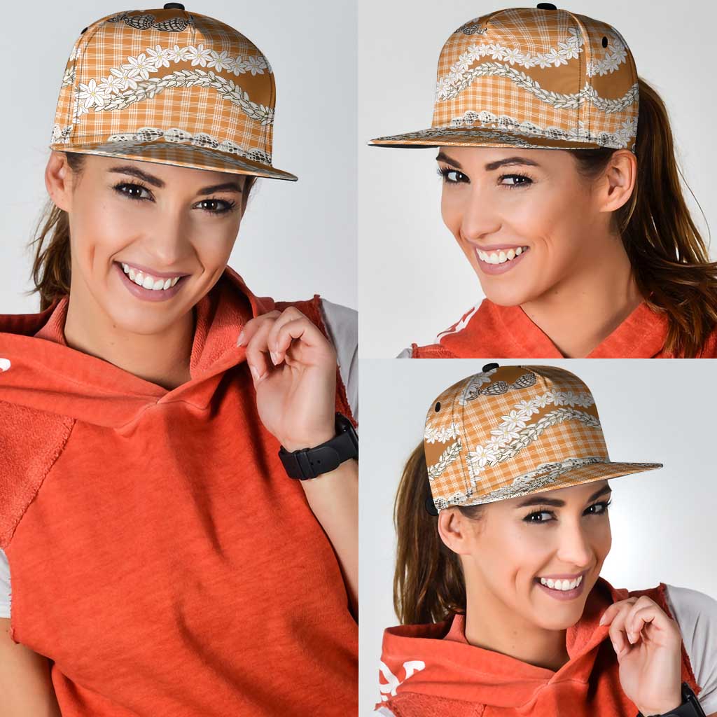 Orange Hawaii Tiare and Shell Lei Snapback Cap Hawaiian Palaka Luxury Vibes LT14 - Polynesian Pride