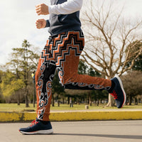 Orange Niho Taniwha Mix Poutama Jogger Pants Unique Taniko Aotearoa - Polynesian Pride