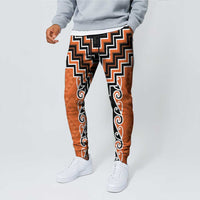 Orange Niho Taniwha Mix Poutama Jogger Pants Unique Taniko Aotearoa - Polynesian Pride