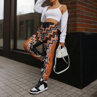 Orange Niho Taniwha Mix Poutama Jogger Pants Unique Taniko Aotearoa - Polynesian Pride