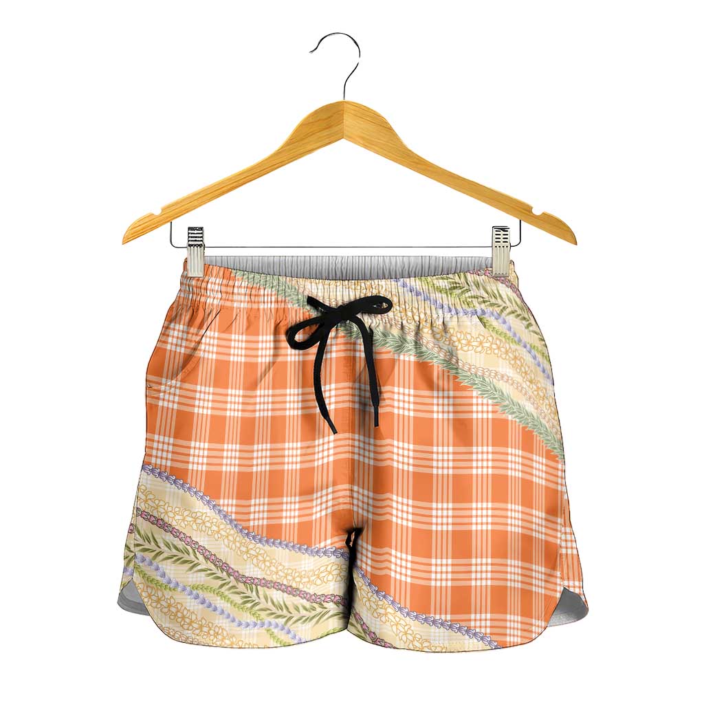 Orange Palaka Hawaii Leis Elegant Vibes Shorts for Women