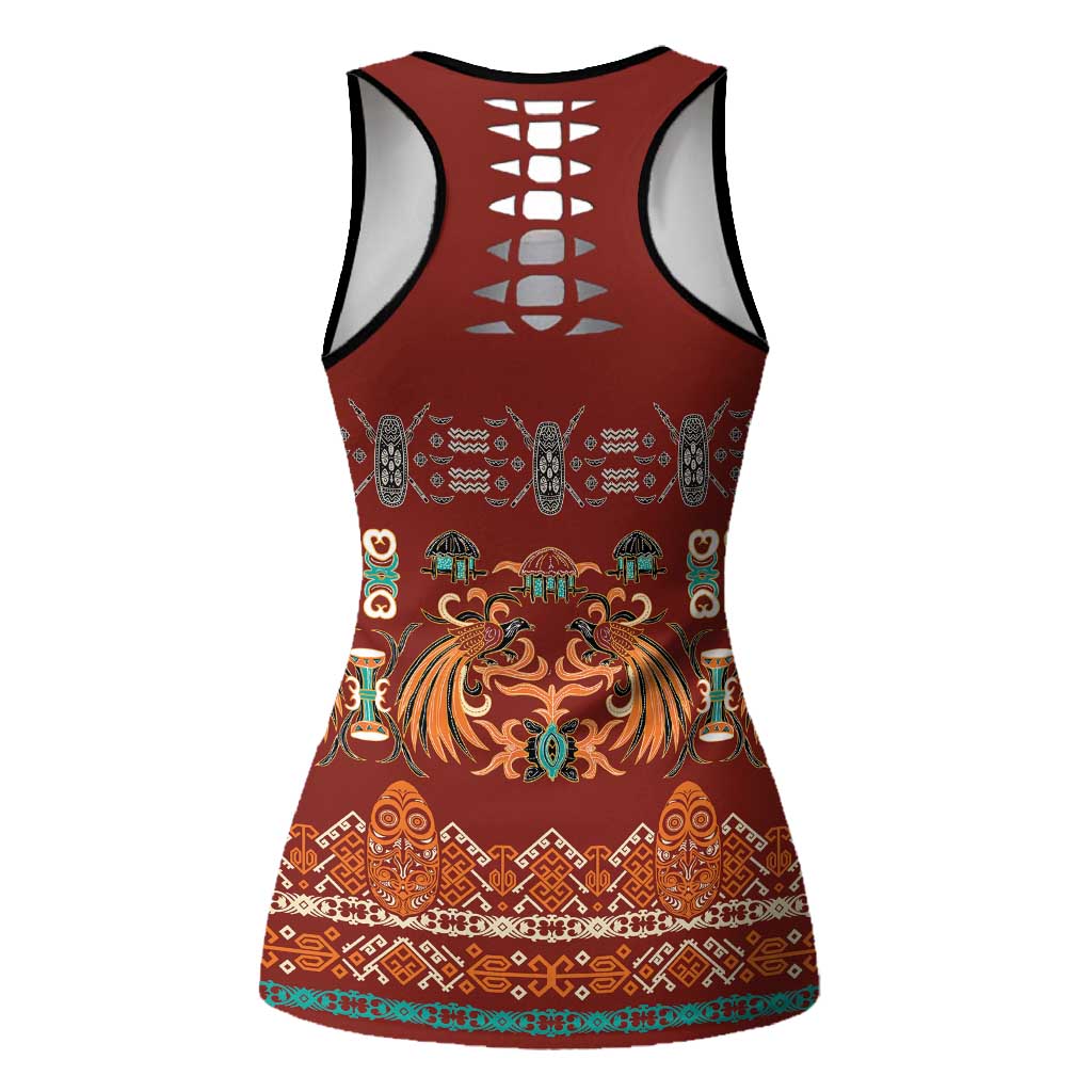 Oxblood Batik Papua-inspired Pattern Hollow Tank Top - Polynesian Pride