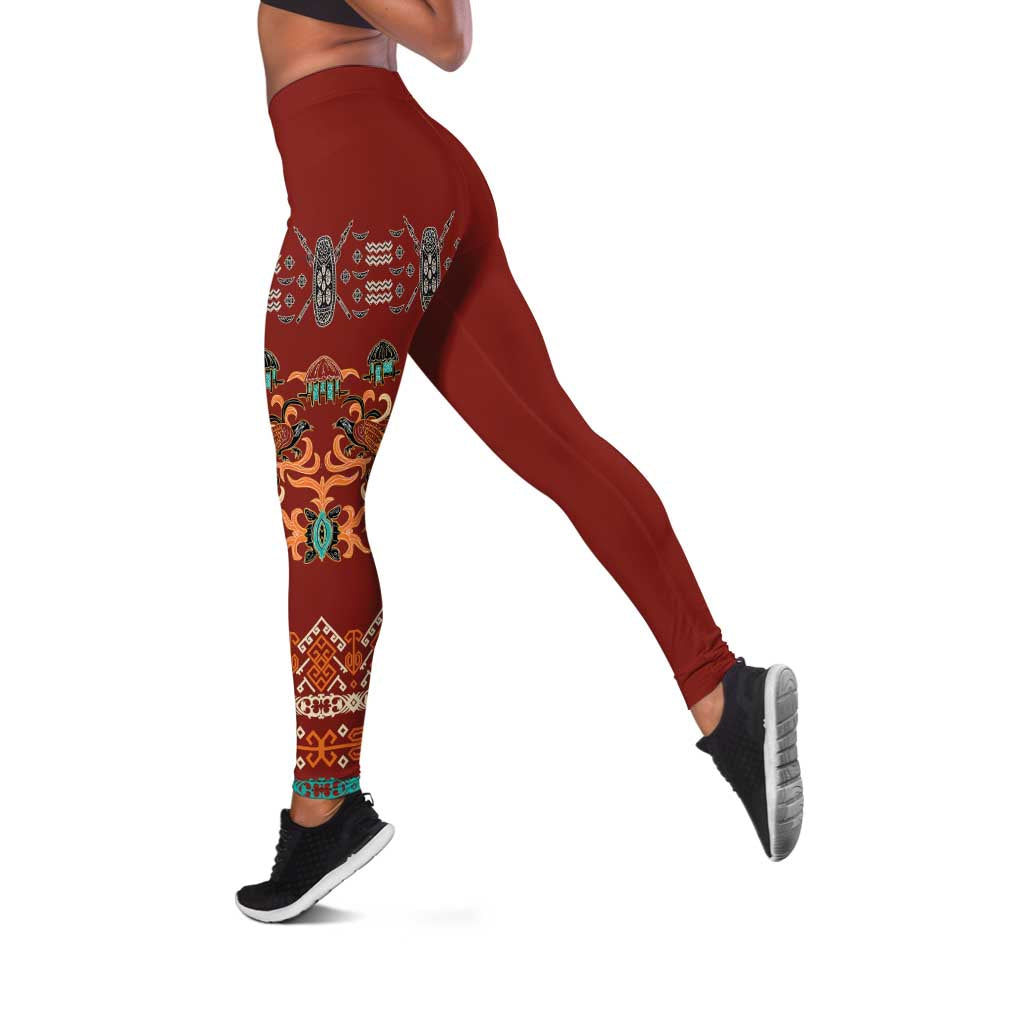 Oxblood Batik Papua-inspired Pattern Leggings - Polynesian Pride
