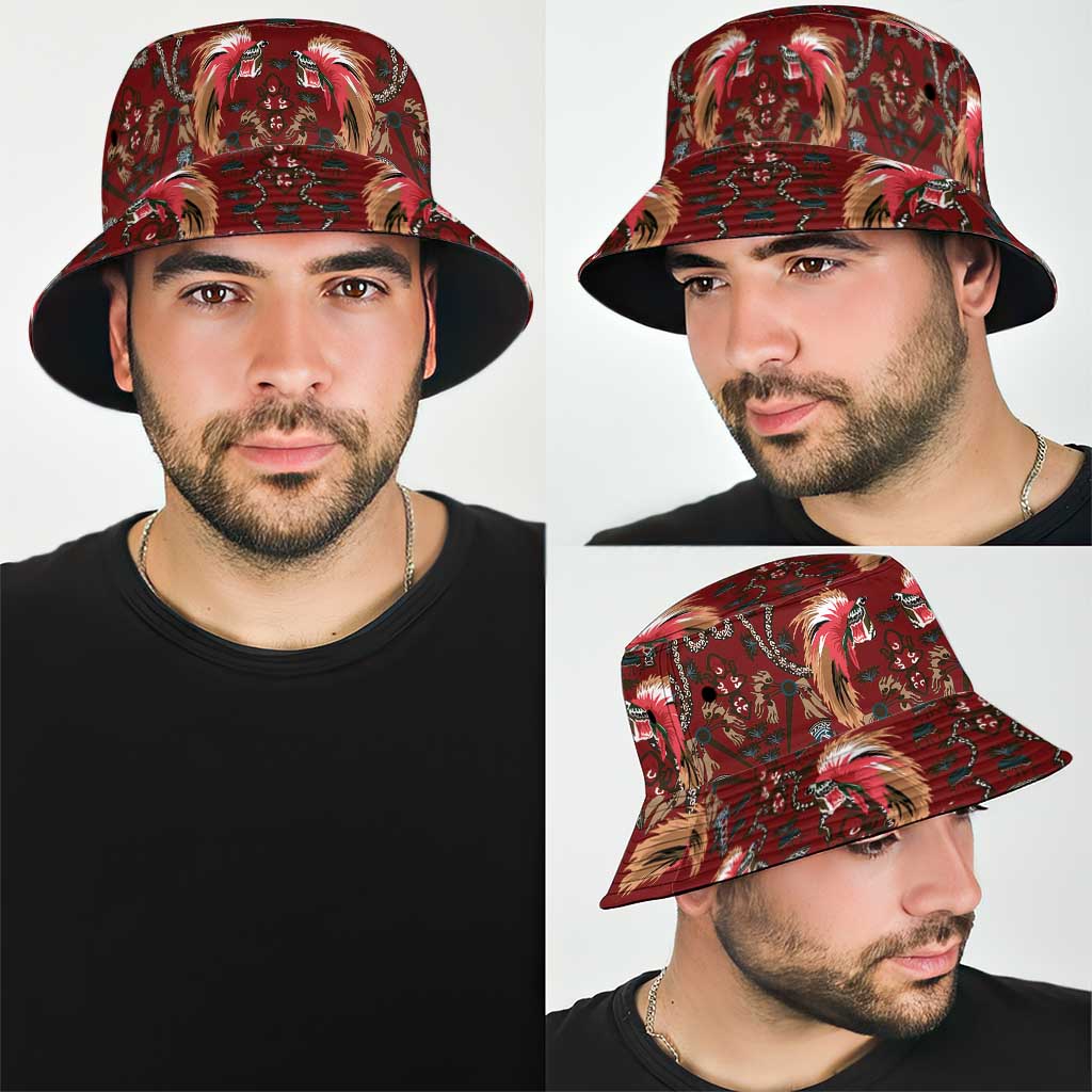 Oxblood Bird of Batik Papua Bucket Hat Exotic Natural Wealth of Papua - Polynesian Pride