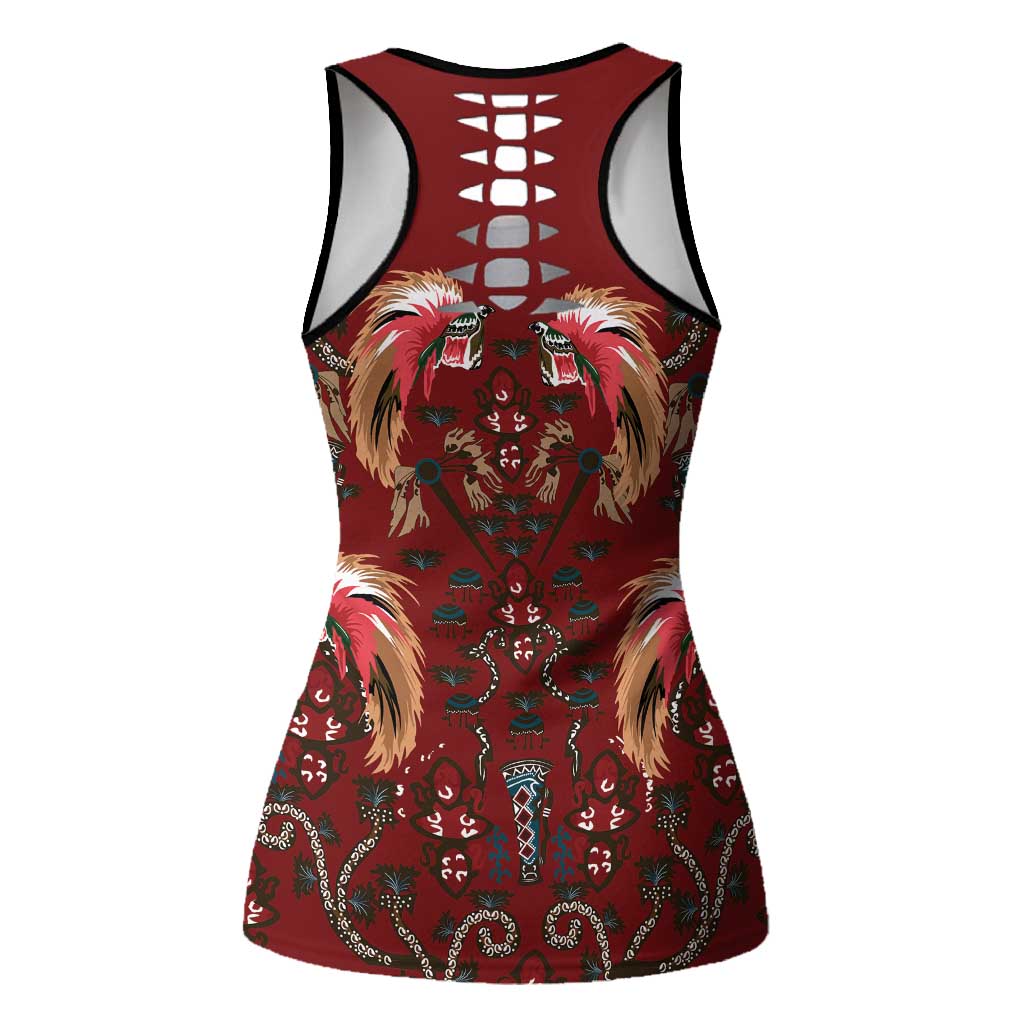 Oxblood Bird of Batik Papua Hollow Tank Top Exotic Natural Wealth of Papua - Polynesian Pride